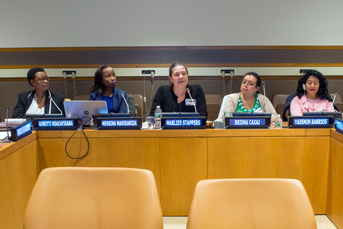 Panellists discuss women's role in peace and justice during the event Masculinities, Violence against Women in Leadership & Participation in Transitional Societies: The Case of Burundi and Guatemala. Photo: UN Photo/Cia Pak