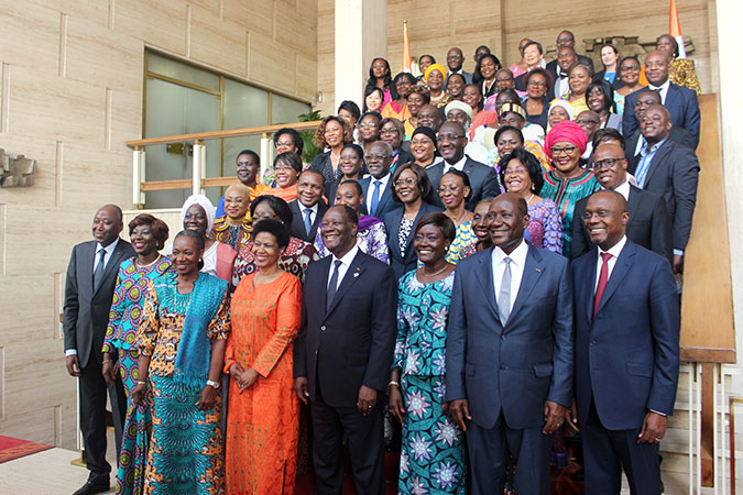 Executive Director Phumzile Mlambo-Ngcuka, President Alassane Dramane Ouattara and others mark the 16 Days of Activism against Gender-Based Violence. Photo: UN Women/Alpha Ba