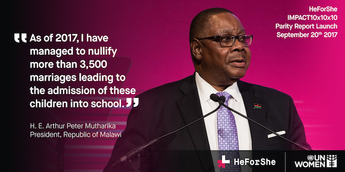 "As of 2017, I have managed to nullify more than 3,500 marriages, leading to the admission of these children to school." - H.E. Peter Arthur Mutharika, President of Malawi