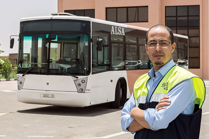 Abdallah Lembarki, bus driver at ALSA one of the beneficiaries of the Safe Cities Marrakech training programme. Photo: UN Women/Hassan Chabbi