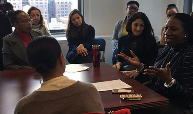 Tarana Burke, founder of the #MeToo movement joined UN Women staff for a conversation at UN Women Headquarters in New York on 10 November. Photo: UN Women/Emma Goldberg