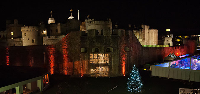 The Pavilion at the Tower of London lit orange. Photo: UN Women/UN Trust Fund/Paul Milsom