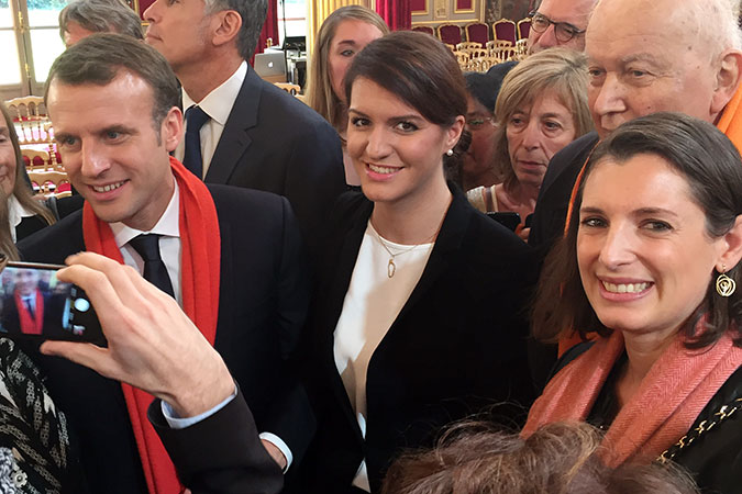 President of France, Emmanuel Macron; Marlene Schiappa, Secretary of State for Equality Between Women and Men; and Miren Bengoa, UN Women French National Committee President. Photo: UN Women