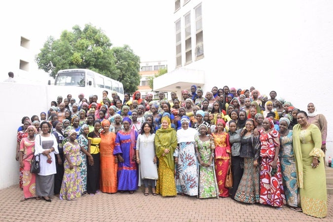 United Nations Deputy Secretary-General Amina Mohammed; UN Women Executive Director, Phumzile Mlambo-Ngcuka; Special Representative of the Secretary-General on Sexual Violence in Conflict, Pramila Patten; and the African Union Special Envoy on Women, Peace and Security, Bineta Diop with gurls and women recovered after the Chibok kidnapping.