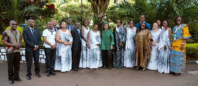 Phumzile Mlambo-Ngcuka, Executive Director of UN Women with UN Women Rwanda staff.   Photo: UN Women/ Franz Benjamin Stapelberg