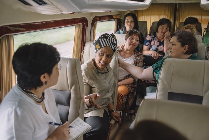 Discussions on the wheels with members of CSAG. On the way to Causeni District. UN Women Moldova/Ramin Mazur