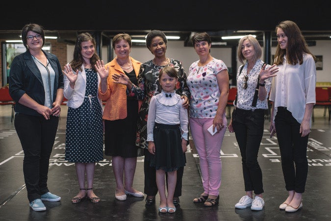 UN Women Executive Director Phumzile Mlambo-Ngcuka with positive champions at Women led solutions to ending violence against women event. Photo: UN Women Moldova/Ramin Mazur