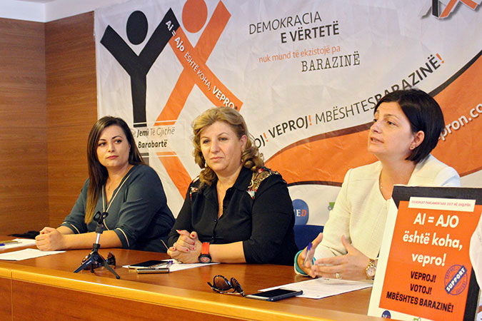 Women candidates of different political parties in open forums with a young students at the public forum in Durres, Albania. Photo: UN Women/Yllka Parllaku