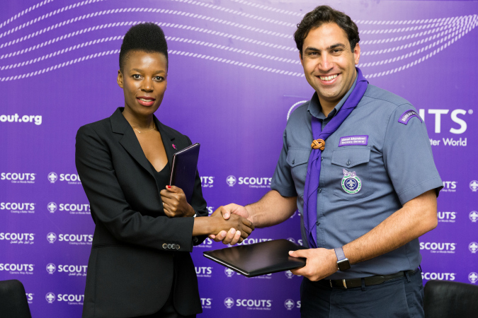 Elizabeth Nayamayaro, Senior Advisor to the Executive Director of UN Women and Head of the HeForShe, and  Ahmad Alhendawi, Secretary-General of the World Organization of the Scout Movement. Photo: HeforShe