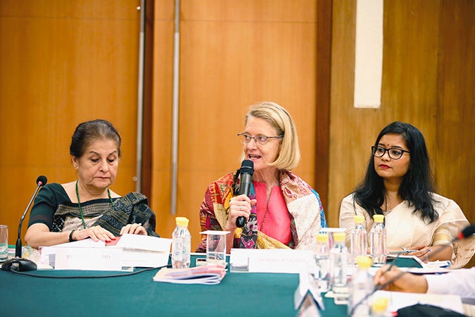 UN Women India Multi-Country Office Representative Rebecca Tavares speaks at the Muslim Women’s Forum round table. Photo: UN Women/Deepak Malik