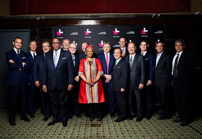 UN Women Executive Director Phumzile Mlambo-Ngcuka with the HeForShe Impact 10x10x10 Champions. Photo: Celeste Salome