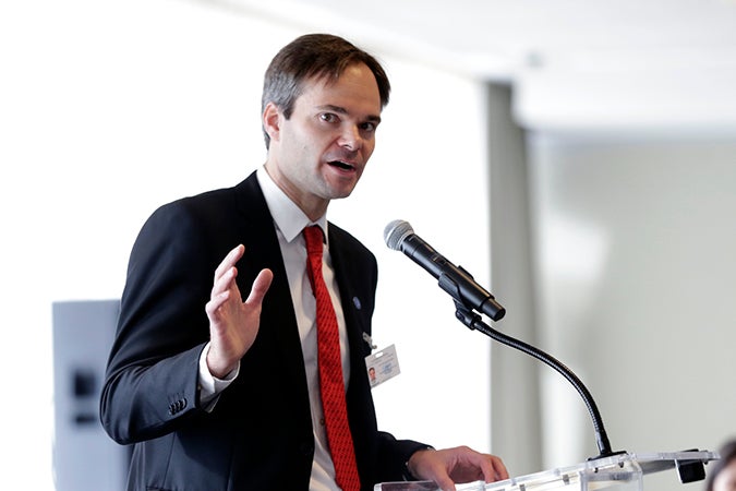 Kai Mykkänen, Minister for Foreign Trade and Development of Finland speaks at the High-level event on  sexual and reproductive health rights during the 72nd UN General Assembly. Photo: UN Women/Ryan Brown