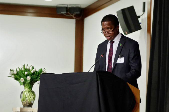 President of Zambia, Edgar Lungu speaks at the Acceleration Efforts to Eliminate Child Marriage in Africa by 2030 side event. Photo: UN Women/Ryan Brown