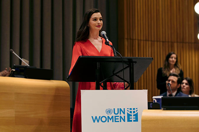 Anne Hathaway delivers keynote address in her first public appearance as UN Women Goodwill Ambassador. Photo: UN Women/Ryan Brown