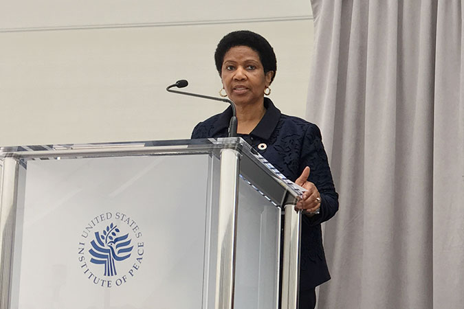 At the panel on “Conflict and Constitutions: Ensuring Women's Rights” co-hosted by the United States Institute of Peace, UN Women Executive Director Phumzile Mlambo-Ngcuka said, "We have seen that if we do not engage and involve women, then the peace is not as endurable and long-lasting as it can be… When women participate in negotiations, they negotiate for their communities, for schools and for clinics. Although we have seen an increase in women in peace negotiations, it has not been enough."