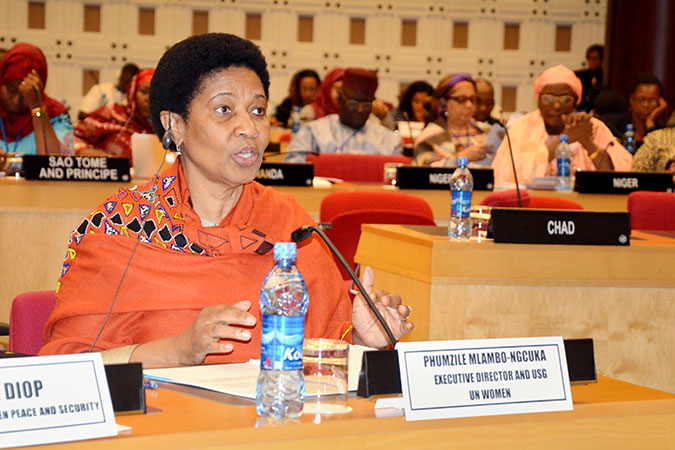 Following her address at the opening ceremony, UN Women Executive Director Phumzile Mlambo-Ngcuka speaks during the Africa Ministerial Pre-Consultative Meeting on CSW 61. Photo: UN Women/Martha Wanjala