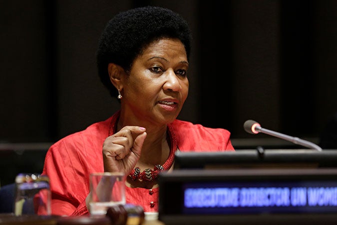 UN Women Executive Director Phumzile Mlambo-Ngcuka speaks at the UN commemoration of International Women's Day. Photo: UN Women/Ryan Brown