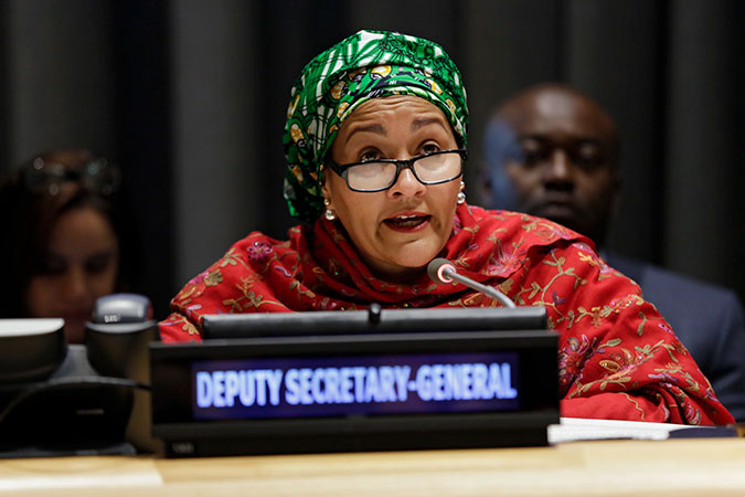 UN Deputy Secretary-General, Amina Mohammad, speaks at UN commemoration of International Women's Day Photo: UN Women/Ryan Brown