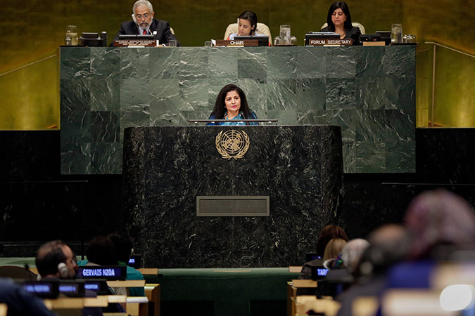 UN Women Deputy Executive Director Lakshmi Puri at the opening of the 16th session of the UN Permanent Forum on Indigenous Issues. Photo: UN Women/Ryan Brown