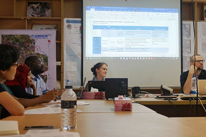 Marie Sophie Pettersson (centre) co-chairing the Gender in Humanitarian Action Working Group in Cox’s Bazar. Photo: UN Women/Theresia Thylin
