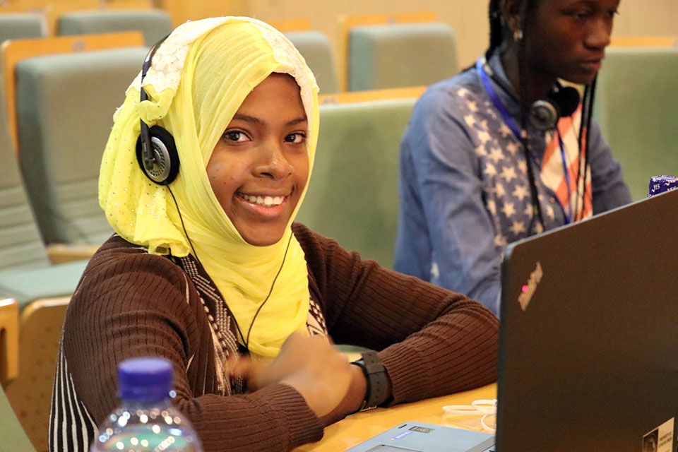 Khayrath Mohamed Kombo, 15, is one of more than 80 participants in the first Coding Camp in Addis Ababa, Ethiopia in August 2018. Photo: UN Women/Faith Bwibo