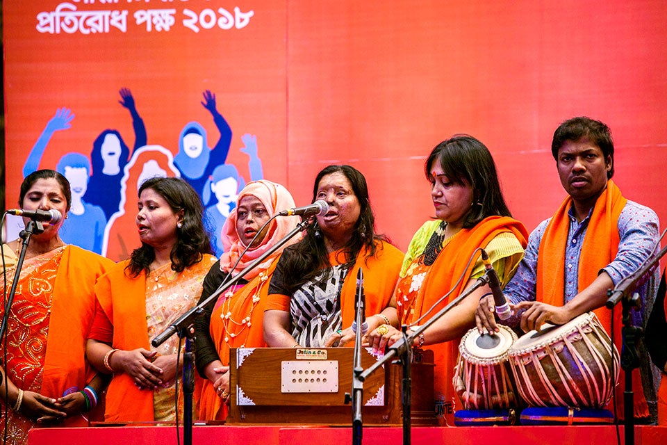 Representatives of the Acid Survivors’ Foundation participate in the kick off event of the 16 Days of Activism in Bangladesh. Photo: UN Women/Fahad Kaizer