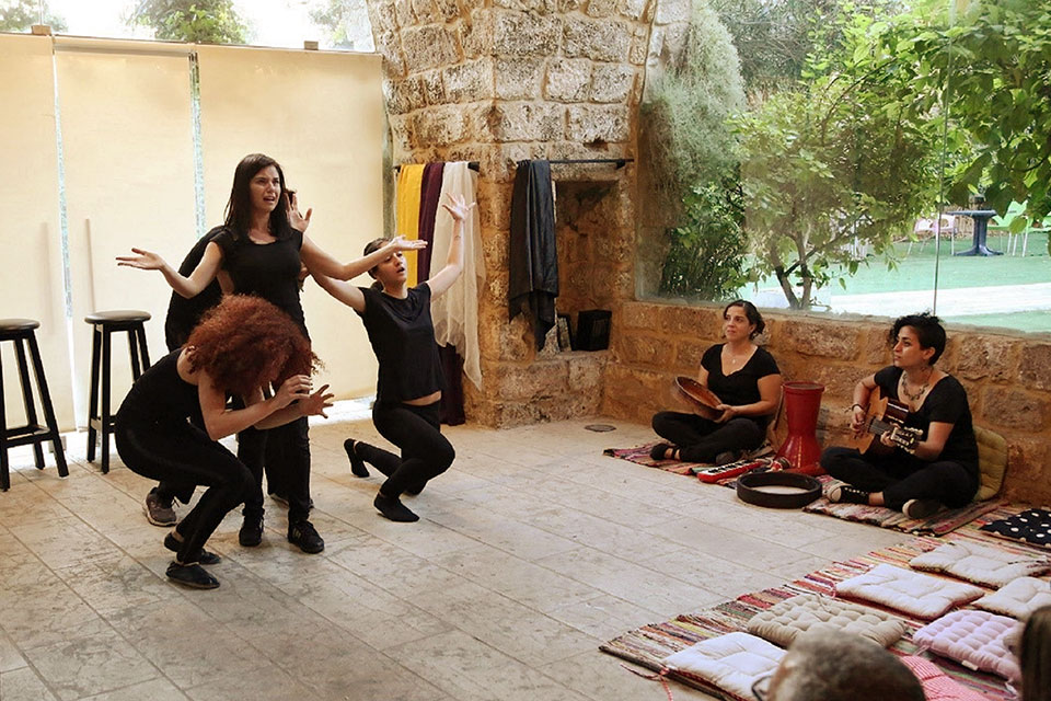 An interactive theatre performance at the Reading and Cultural Centre in Jbeil, Lebanon, highlights the impact of violence against women. Photo Courtesy of Georges Asmar.