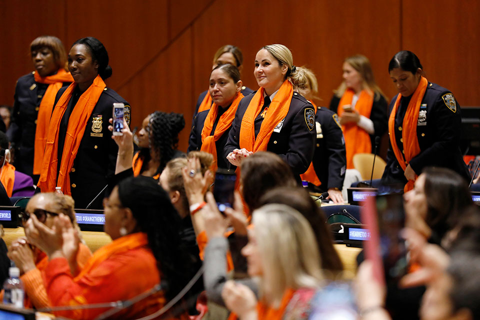 Representatives of the NYPD Women's Institute attend the official UN Commemoration of International Day for the Elimination of Violence against Women. Photo: UN Women/Ryan Brown