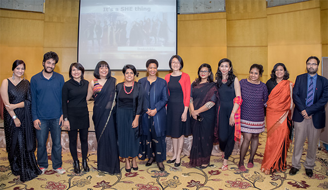 Executive Director with the actors of Bonhishkha group. Photo: UN Women/Saikat Mojumder