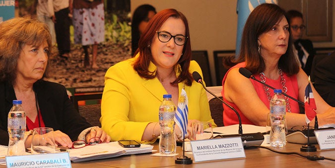 From left to right: Mariella Mazzotti, Director of the National Institute of Women of Uruguay; Janet Camilo, Minister of Women of the Dominican Republic; Luiza Carvalho, Regional Director of UN Women for the Americas and the Caribbean. Photo: Ministry of Women of the Dominican Republic