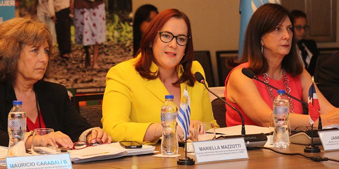  From left to right: Mariella Mazzotti, Director of the National Institute of Women of Uruguay; Janet Camilo, Minister of Women of the Dominican Republic; Luiza Carvalho, Regional Director of UN Women for the Americas and the Caribbean. Photo: Ministry of Women of the Dominican Republic