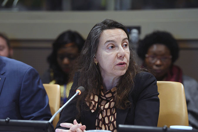 Ana Maria Menendez, Senior Policy Adviser to the Secretary-General speaks about the Secretary-General's work to reach gender parity within the UN System. Photo: UN Women/Susan Markisz