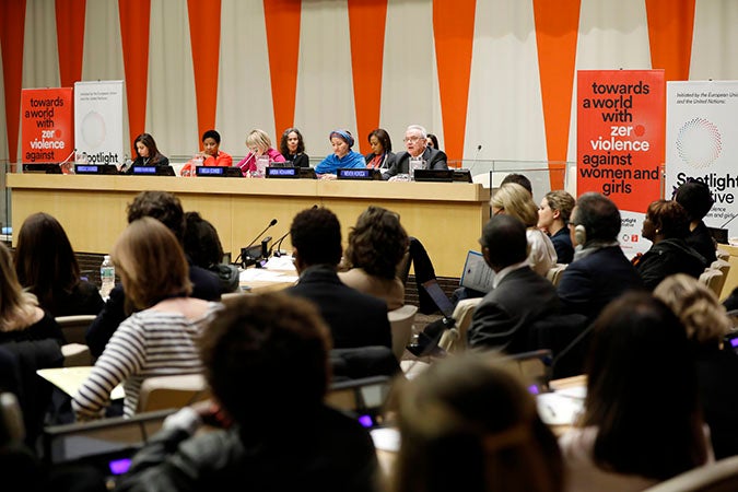 Bringing together experts, Member States, as well as representatives of civil society and the women’s movement, The Spotlight Initiative - Ending violence against ALL women and girls, “Leaving no one behind” event provided an overview of the latest research, policy developments, promising practices and intervention models on “leaving no one behind”. Photo: UN Women/Ryan Brown