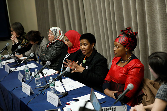 UN Women Executive Director Phumzile Mlambo-Ngcuka speaks at the the CSW62 side event "High-Level event on Advancing Gender Equality in Nationality Laws" on 14 March. Photo: UN Women/Ryan Brown
