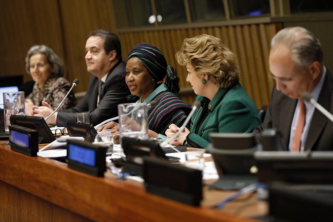 UN Women Executive Director (centre) gives closing remarks to the 62nd Session of the Commission on the Status of Women. Photo: UN Women/Ryan Brown