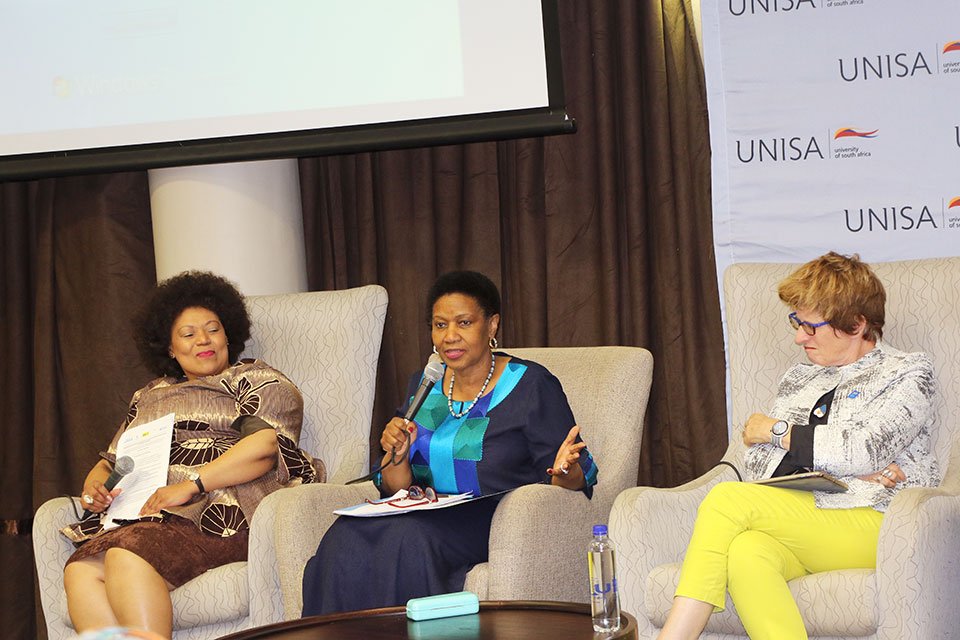 UN Women Executive Director Phumzile Mlambo-Ngcuka speaks at the “Supporting social movements and civil society activism to Leave No One Behind for peace, prosperity and sustainable development" event in South Africa. Photo:  UN Women/Martha Wanjala
