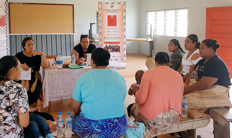Ministry of Internal Affairs, Women Affairs Division held focus group discussions with women from ‘Eua, Tonga after the disaster. Photo: UN Women/Mele Maualaivao