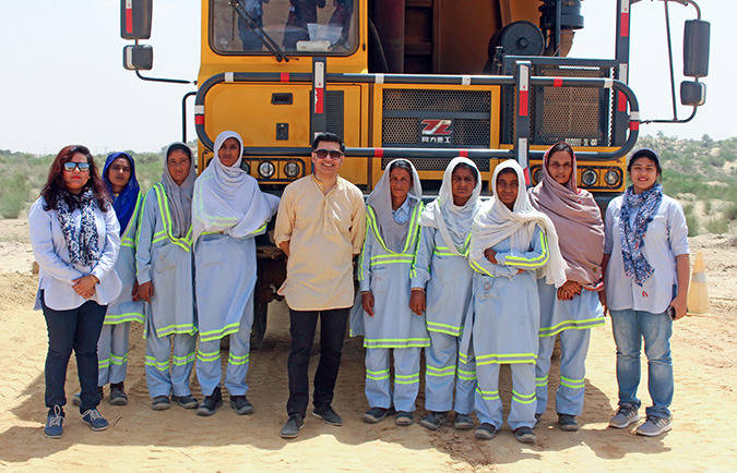 Female dump-truck drivers are breaking stereotypes by driving 60-tonne trucks for Engro’s powerplant. Photo: UN Women/Anam Abbas