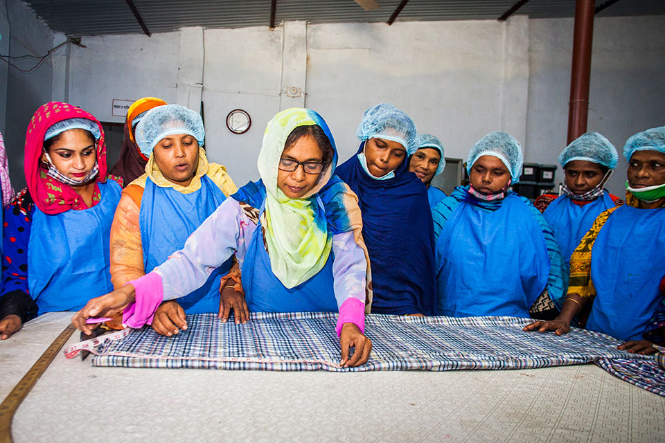 Mosammat Nafisa is a trainer at Glamour Boutique House and Training Center, located at Ghop Nawapara Road in Jessore. She trains budding female workers in this field. Photo: UN Women/Fahad Kaizer