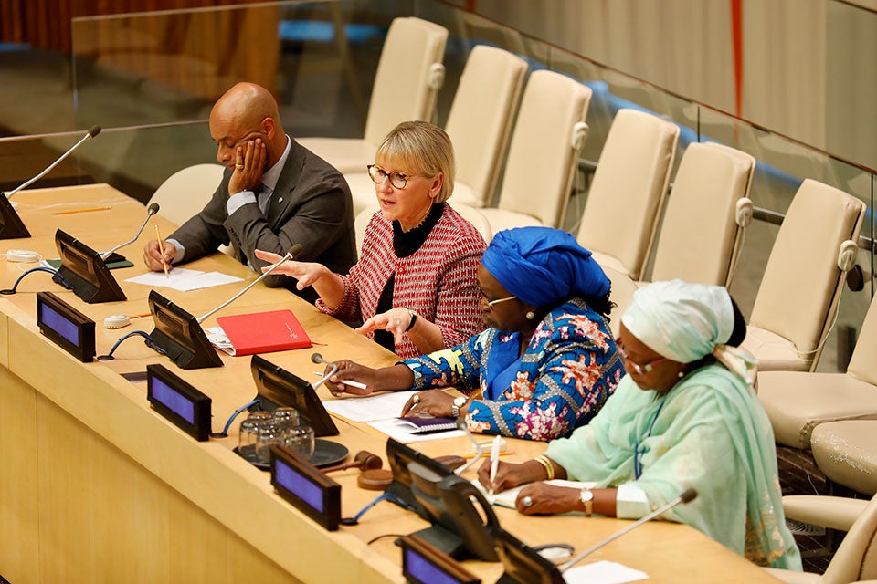 Former Special Representative of the UN Secretary General on Sexual Violence in Conflict Margot Wallstrom speaks at an event commemorating 10 years since the creation of the mandate at UN Headquarters in New York. Photo: UN Women/Ryan Brown