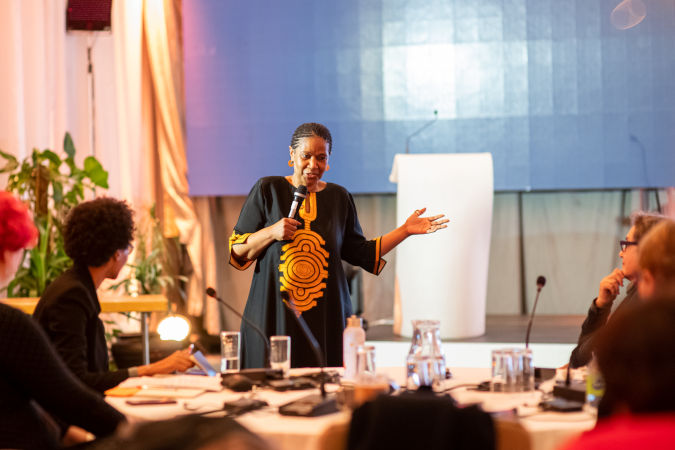 UN Women Executive Director Phumzile Mlambo-Ngcuka speaks at the AWID-led workshop “Beijing Unfettered” with UN Trust to End Violence against women in Sarajevo. Photo: UN Trust Fund