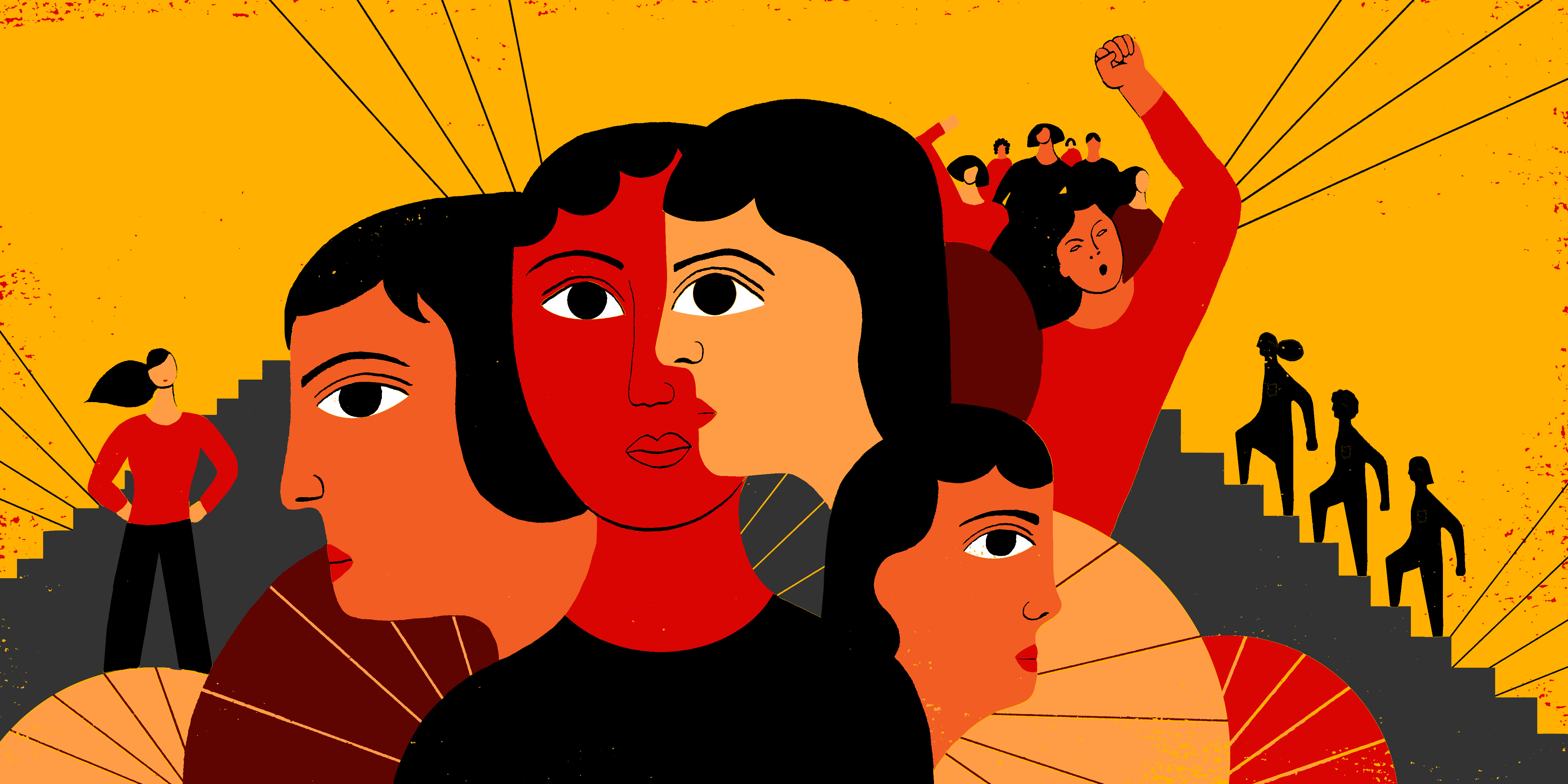 illustration: women and men  stand in solidarity
