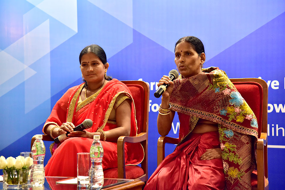 Archana from Maharashtra, and Sudha from Bihar, shared their journey from being members of women’s collectives to becoming entrepreneurs – shareholders to stakeholders.