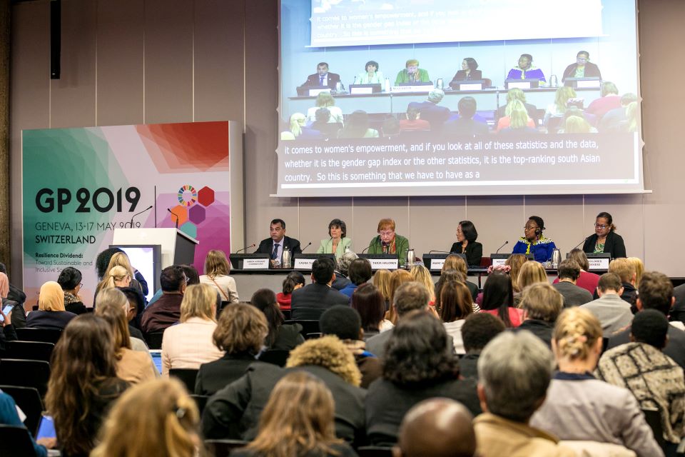 Dolores Devesi, the country director of Oxfam Solomon Islands recommended the collection of disaster data that is sex, age, and disability disaggregated at the 2019 Global Platform for Disaster Risk Reduction. Photo: UNDRR/Antoine Tardy