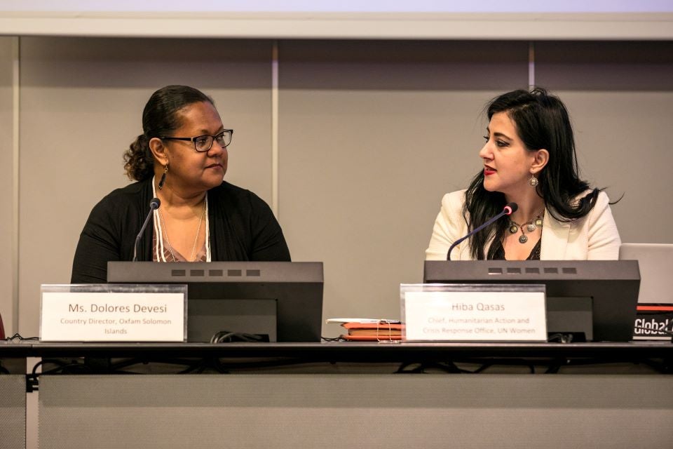 Hiba Qasas, Chief, Humanitarian Action and Crisis Response Office, UN Women in Geneva, addressed the imperative of inclusion of women and marginalized groups for more effective initiatives at the World Reconstruction Conference 4. Photo: UNDRR/Antoine Tardy