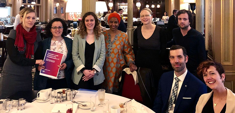 UN Women Executive Director Phumzile Mlambo-Ngcuka with members of the Women 7. Photo: UN Women/Laurence Gillois