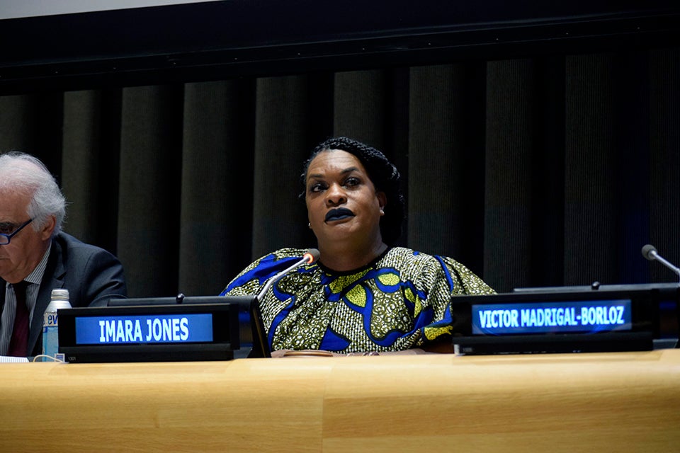 Journalist Imara Jones moderated the event at UN Headquarters in New York on 15 July. Photo: UN Women/Jodie Mann