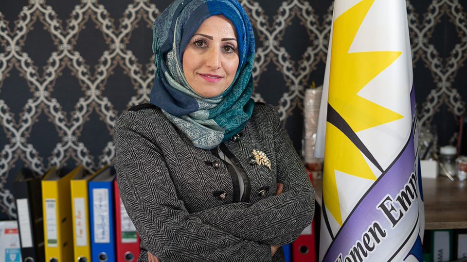 Madina Mousa, Syrian refugee and Protection Supervisor at the Women’s Empowerment Organization (WEO) in Iraq. Photo: UN Women/ Said Elmobasher