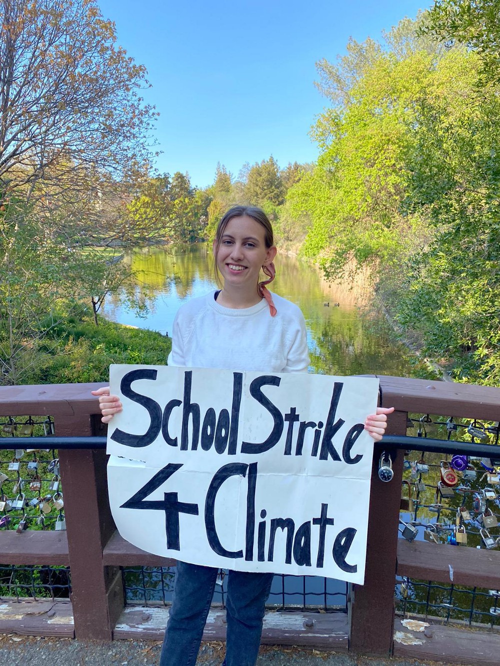 Alexandria Villasenor poses with her “School Strike 4 Climate” sign in New York City. Photo courtesy of Alexandria Villasenor.