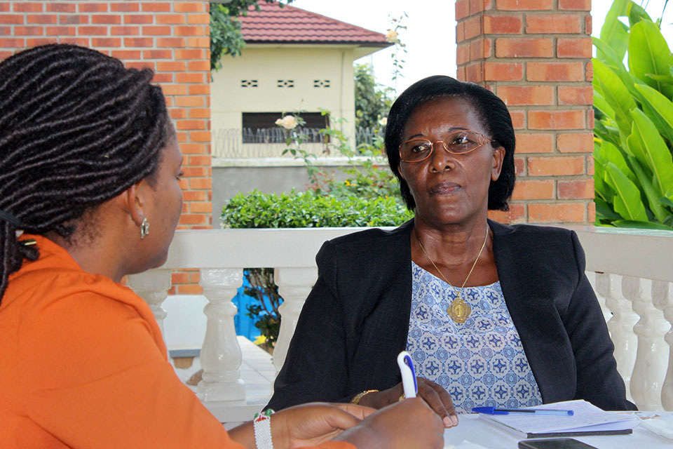 Marguerite Bukuru, former Minister of Women's Affairs and a women's rights activist since the 1980's answers questions from youth activist Marguerite Bukuru. Photo: UN Women